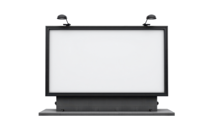 an electronic billboard screen with a blank display. it appears to be a modern, sleek model, possibly designed for outdoor use given its size and orientation.