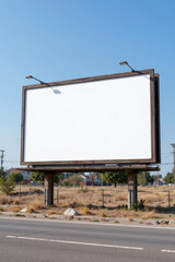 Fototapeta premium an empty billboard situated in front of a fence with street signs. the billboard is bordered by weathered wood that gives it a rustic appearance