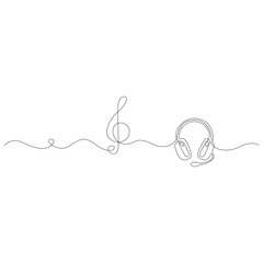 One line headphones. Continuous drawing of music gadget