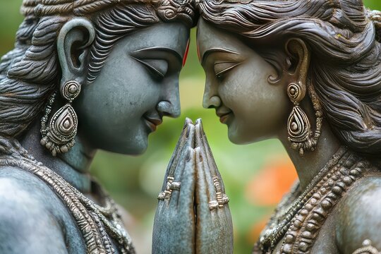 A close-up of Shiv and Parvati's hands forming a bell patra symbolizing their love and unity