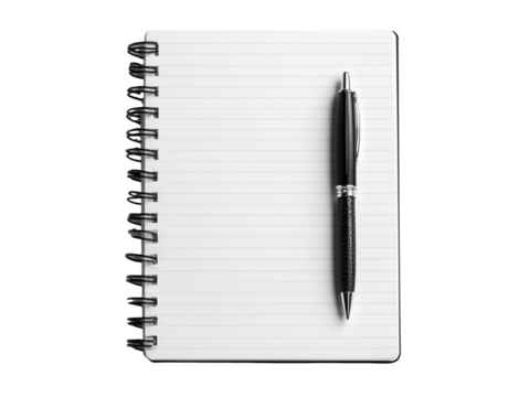 Open notebook with a pen isolated on transparent background png