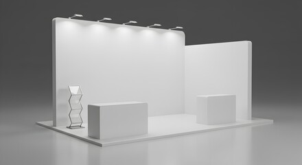Blank White Trade Show Booth Mockup with Brochure Stand