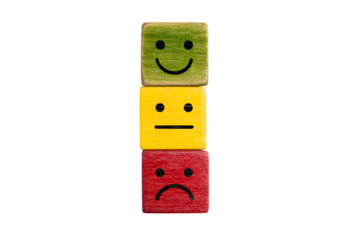 Feedback rating scale,  happy, neutral, sad faces.