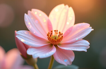 Fototapeta premium delicate iridescent holographic flower petals soft creamy sheen bathed warm morning light set gentle