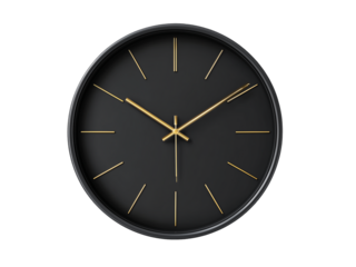 black wall clock isolated on transparent background png