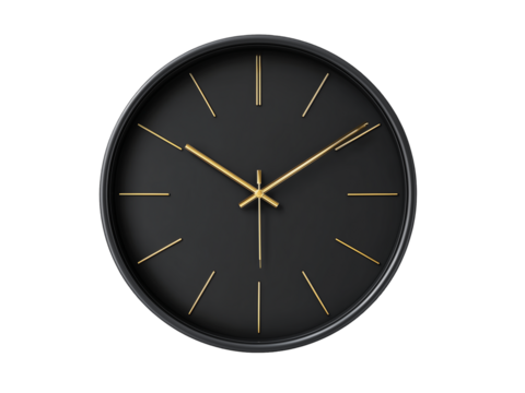 black wall clock isolated on transparent background png