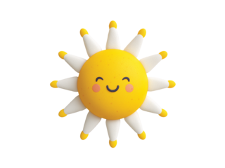 Happy smiling sun icon, 3d cartoon isolated on transparent background png