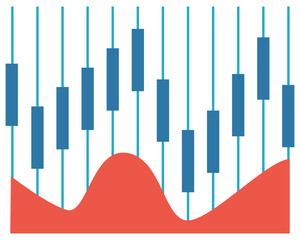 Bar chart with a red wave at the bottom isolated on transparent background
