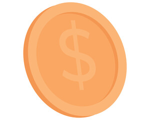 Isolated on transparent background, a single coin with a dollar sign in perspective