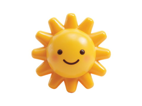 Happy smiling sun icon, 3d cartoon isolated on transparent background png - Powered by Adobe
