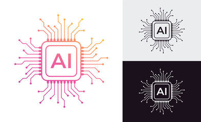 Artificial Intelligence icon, Processor with artificial intelligence AI, sign, logo in the circuit icon vector illustration