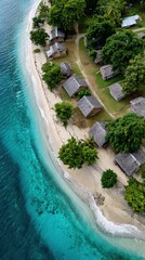 Guadalcanal Province Day Aerial view of tropical island with thatched huts and pristine beach