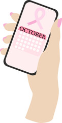 Obraz premium Pink Ribbon October Calendar on Phone – Breast Cancer Awareness