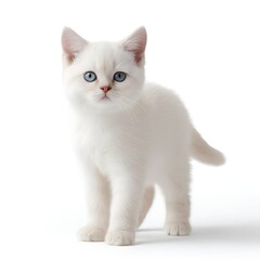 Naklejka premium High-Resolution Portrait of an Albino Domestic Cat with Blue Eyes Featuring Minimalist White Background for Commercial and Editorial Use