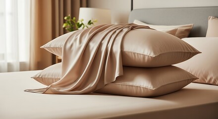 Soft, elegant silk pillowcases draped on a bed.