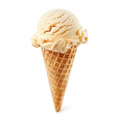 Creamy vanilla ice cream scoop in a waffle cone