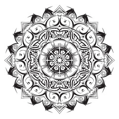 Mandala Ornament Vector - Black Tribal Design on White. Ai generator
