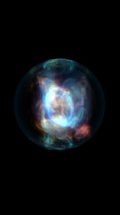 Abstract glowing sphere with blue and red light flare, representing energy, cosmic motion, or digital orb effect