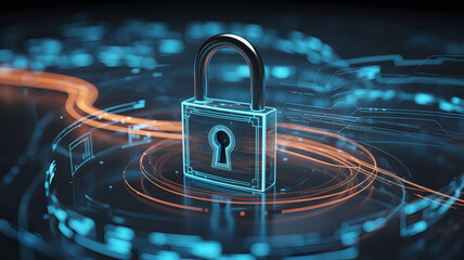Futuristic Padlock Security Concept Illustrating Data Protection and Digital Encryption in a High Tech Environment