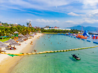 The sea beach.

Drone shooting. An amusement park on an island near Nha Trang, Vietnam. 