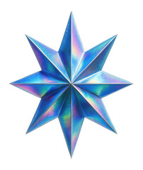 Obraz premium Iridescent blue and purple eight-pointed star with reflective surface on transparent background.