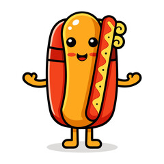 Download Cute Hotdog Holding Mustard Cartoon Vector Icon Illustration . This Icon Concept Isolated Premium Vector. Flat Cartoon Style Svg File For Design.