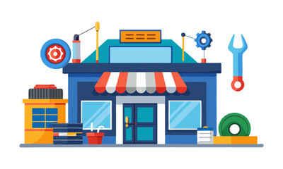 Download Design For Service And Repair Shop Vector Illustration . This Icon Concept Isolated Premium Vector. Flat Cartoon Style Svg File For Design.