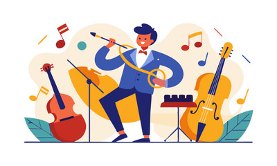 Download A Man Playing Musical Instruments Vector Illustration . This Icon Concept Isolated Premium Vector. Flat Cartoon Style Svg File For Design.