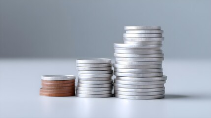 Financial Growth Visualization with Stacked Coin Progression in Minimalist Composition