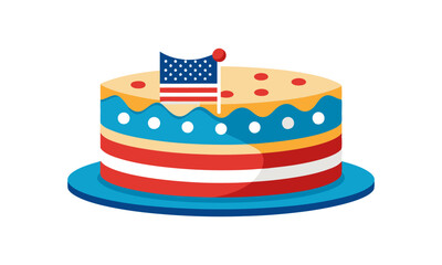 Download American Flag Cake Vector Illustration . This Icon Concept Isolated Premium Vector. Flat Cartoon Style Svg File For Design.