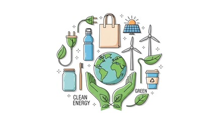 Promoting sustainability through clean energy, recycling, and eco-friendly practices in daily life