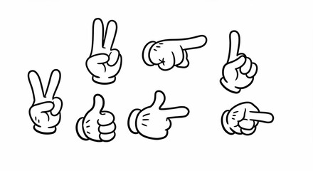 Cartoon Hands Displaying Various Gestures Against a Clean White Background