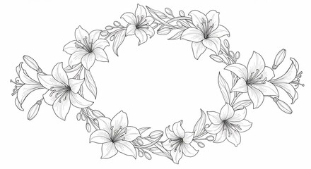 Elegant Lily Flower Frame: Delicate Floral Border with Detailed Line Art