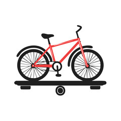 Fototapeta premium Red bicycle on the balancing platform illustration conveys equilibrium, challenge, and control showcasing fitness and stability.