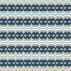 Symmetrical abstract pattern in navy, cream, and light blue tones, forming wave-like rows and decorative textile-inspired shapes.