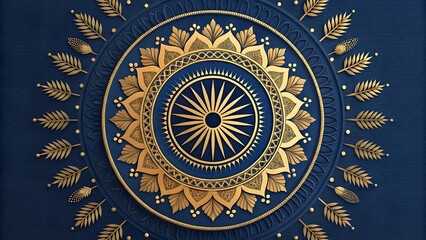Obraz premium Golden Mandala Art on Navy Blue Background with Ornate Spiritual Geometry Design