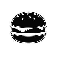 Fototapeta premium Delicious Burger Graphic Illustration with Bun, Cheese, and Patty in Black and White for Restaurant Menu Designs
