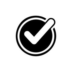 Black circle with white checkmark icon symbolizing approval and completion