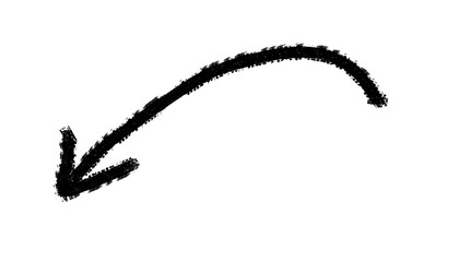 Hand-drawn curved black arrow pointing downward left for infographics, highlights, and creative presentations