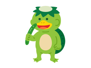 キュウリを持った、河童のキャラクターのイラスト