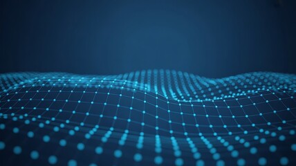 Abstract blue digital network of glowing points and lines on dark background