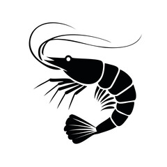 Fototapeta premium Elegant black shrimp silhouette illustration shows detail of prawn body and graceful form, a marine emblem, ocean seafood, crustacean delicacy