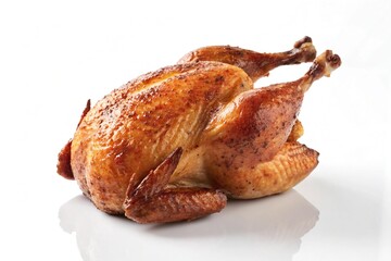 Whole roasted chicken isolated on white background