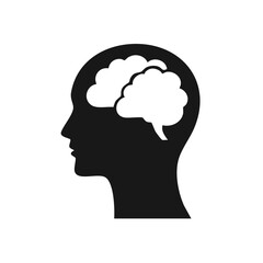 Silhouette of Head with Thought Bubble Design for Ideas or Psychology