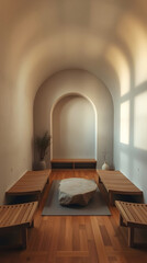 Elegant Waiting Room Interior with Arched Ceiling and Natural Light