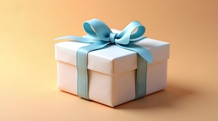 Obraz premium Elegant white gift box tied with a light blue ribbon