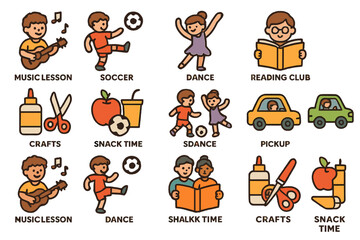 Fototapeta premium Variety of engaging activities at an after-school program for children including music, sports, crafts, and reading