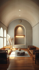 Elegant Waiting Room Interior with Arched Ceiling and Natural Light