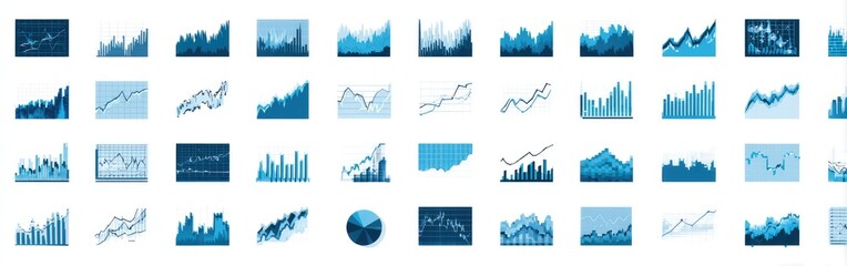 Collection of various blue charts and graphs