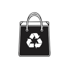 Black sustainable shopping bag with white recycling symbol illustration